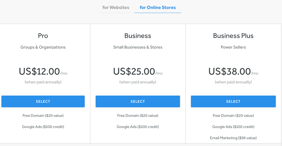 Weebly Pricing