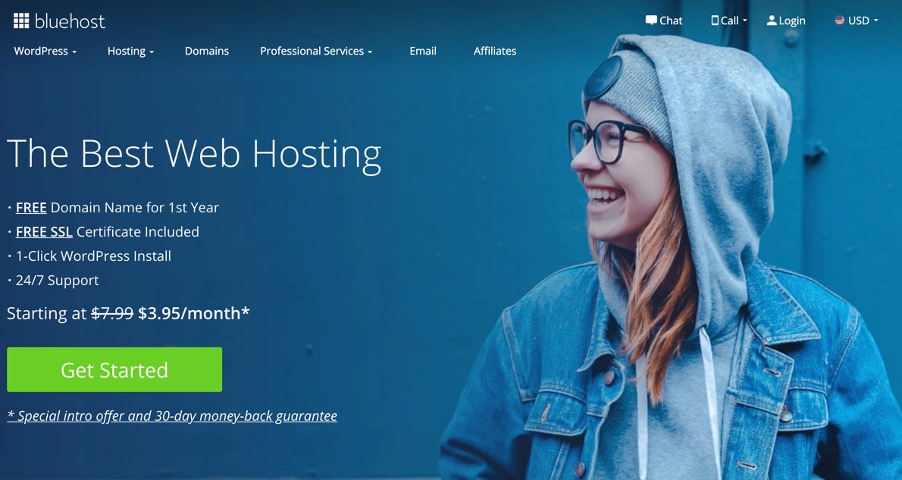 Bluehost homepage