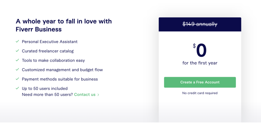 fiverr business offering one year free trial