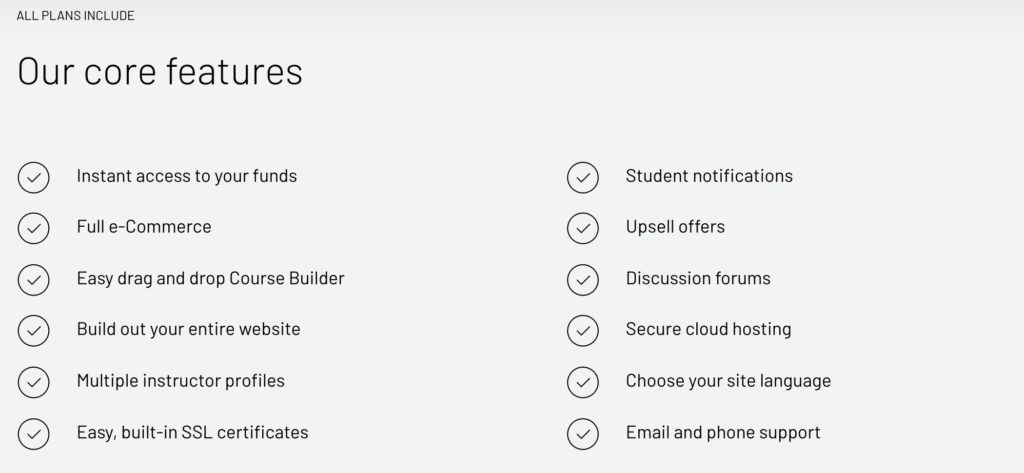 Thinkific core features