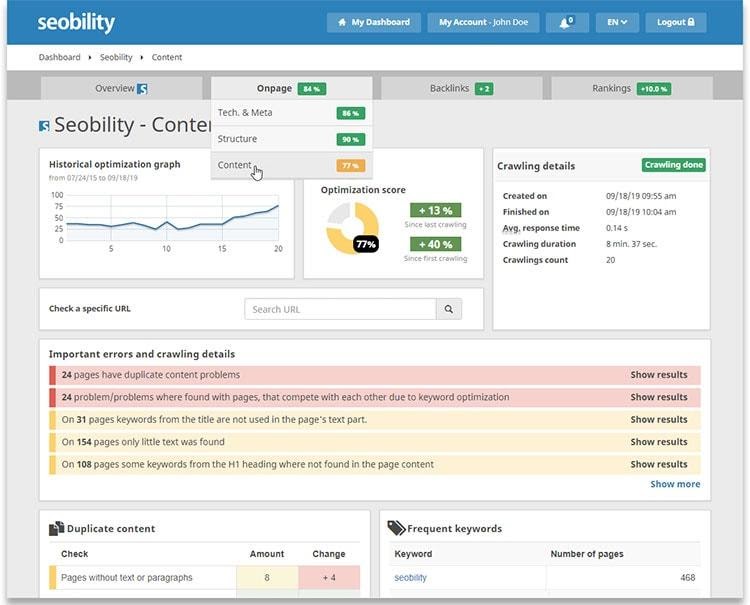 seo software seobility crawlability monitoring