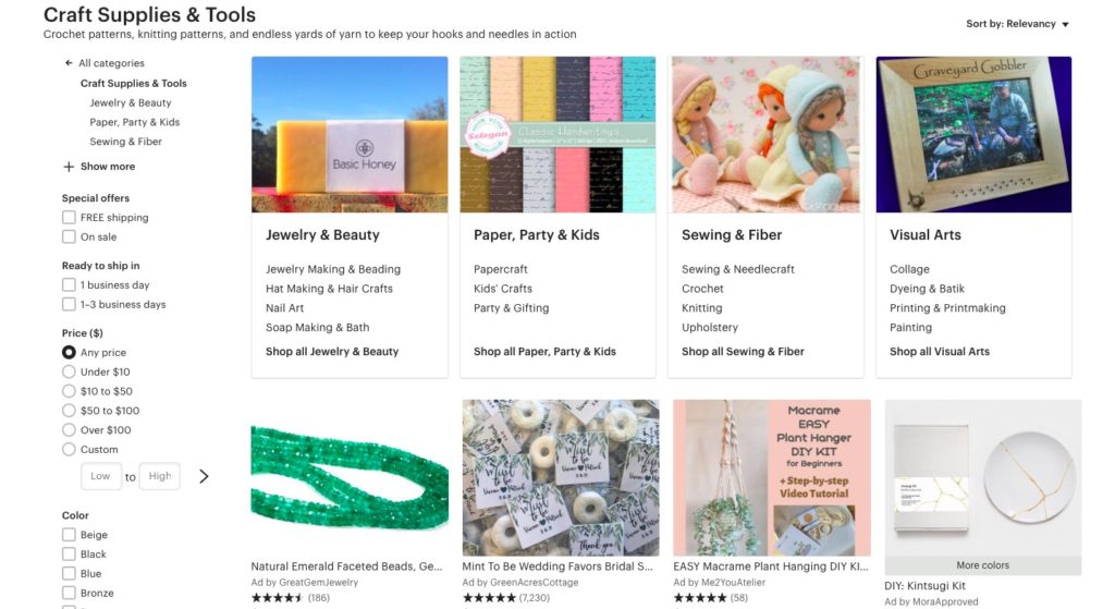 sell craft supplies on etsy