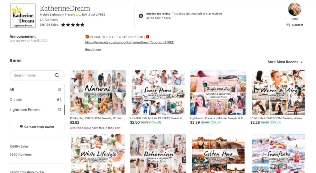 sell lightroom presets on etsy