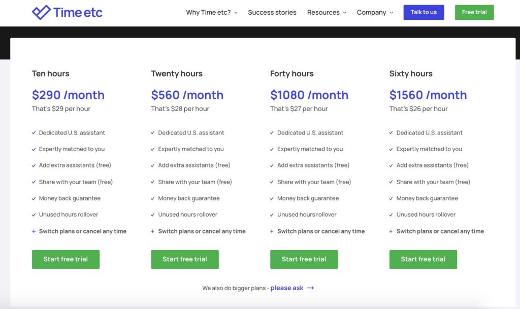 time etc pricing