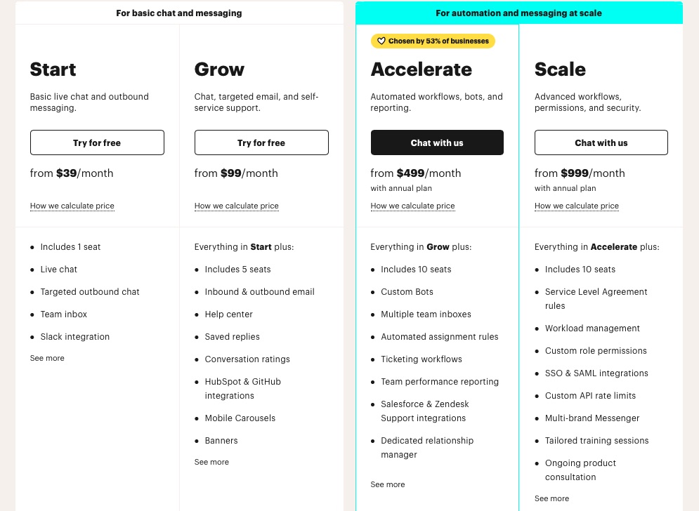 intercom pricing plan