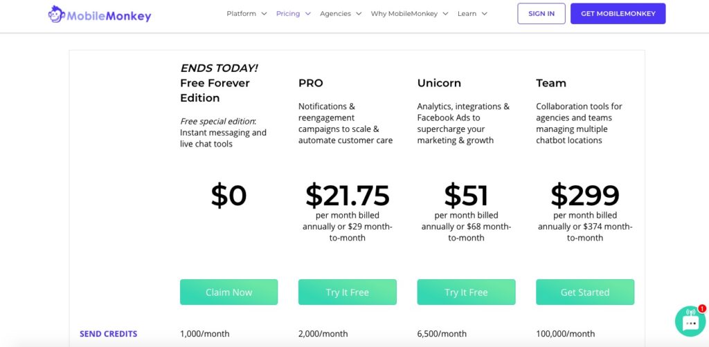 mobile monkey pricing plans