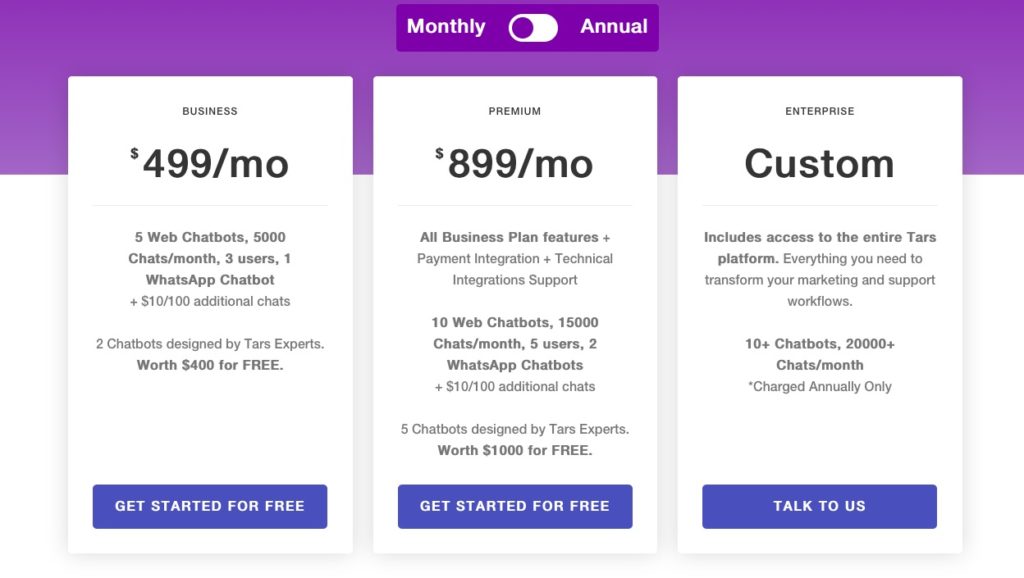 Tars pricing 