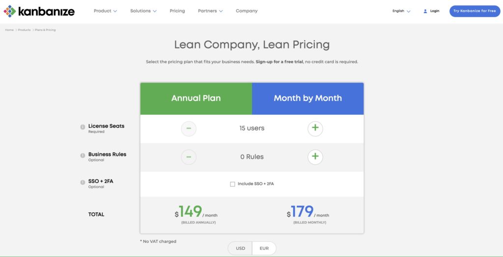 kanbanize agile project managment tool pricing