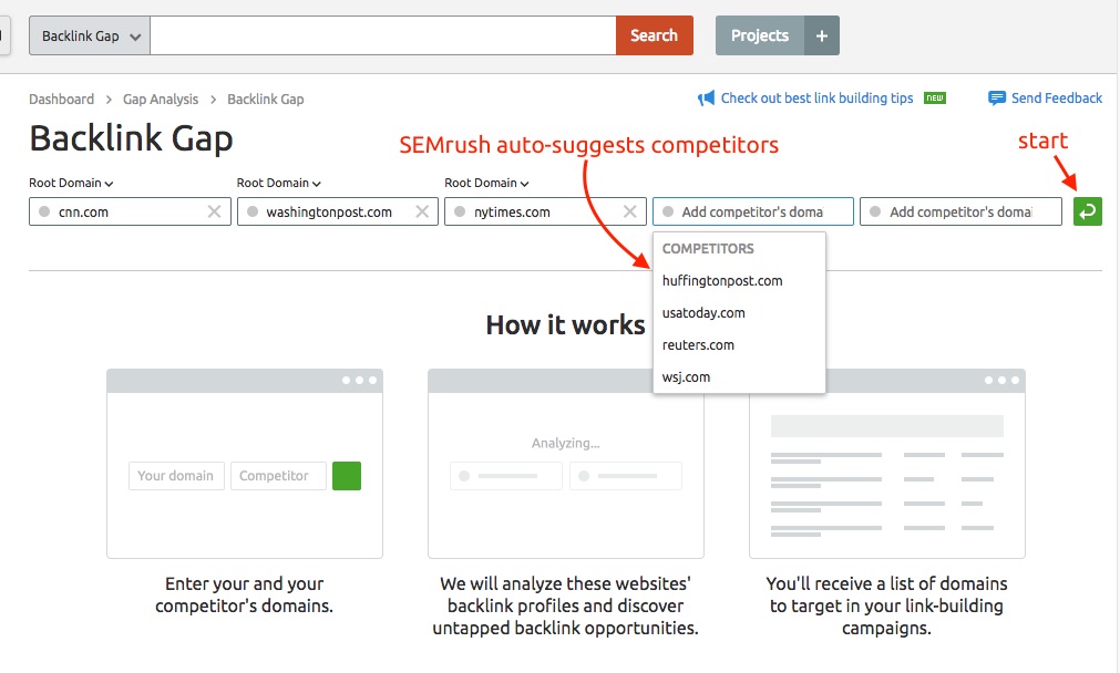 semrush review backlink gap tool