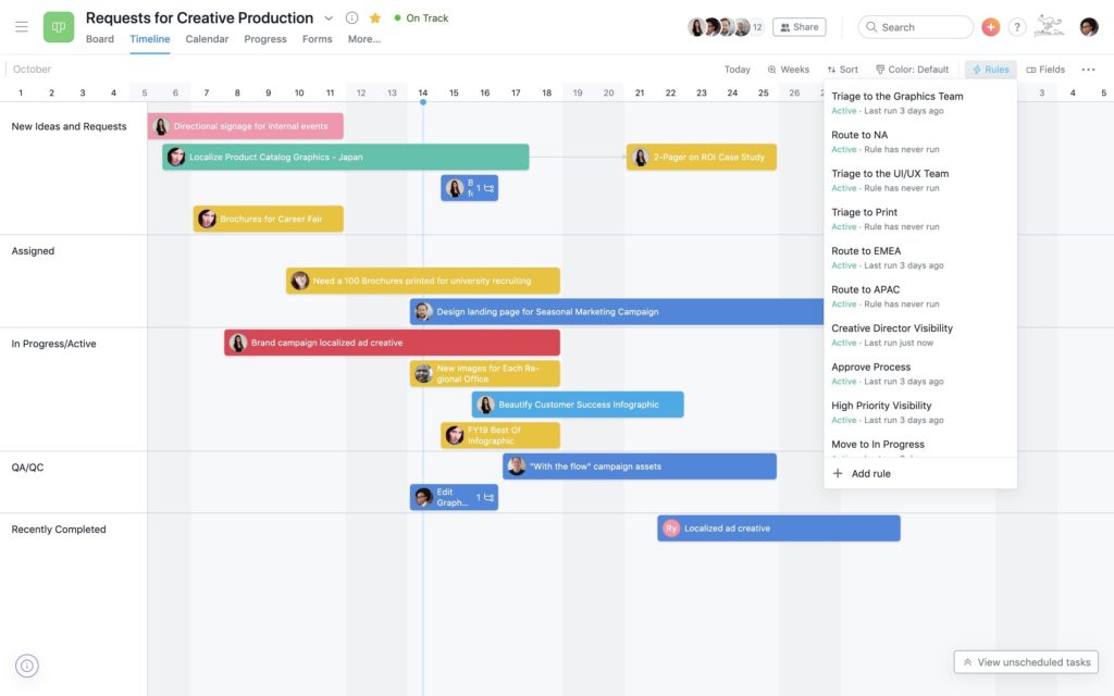 asana timeline view