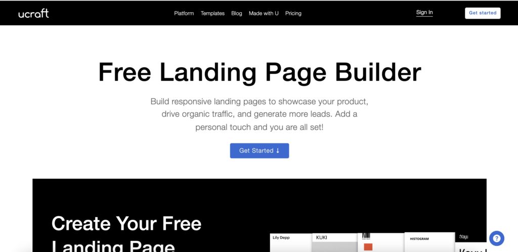 free landing page builder ucraft