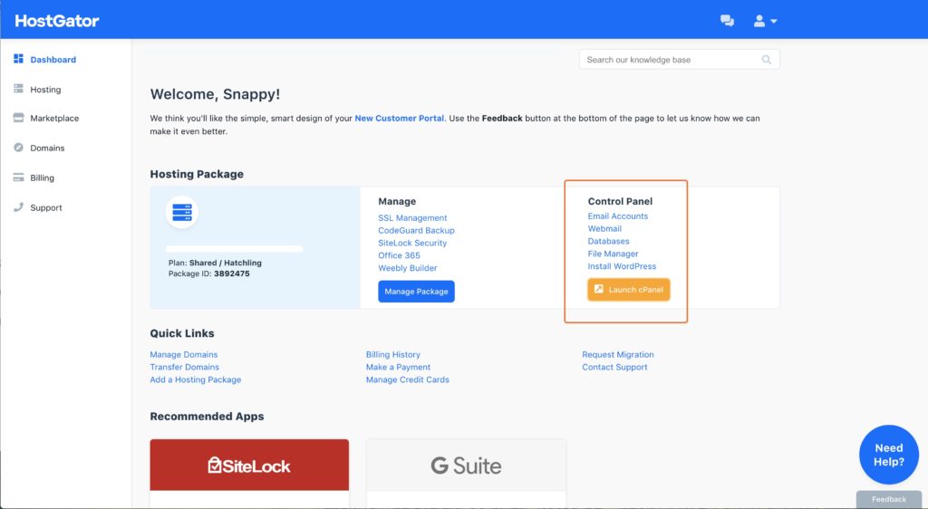 hostgator control panel