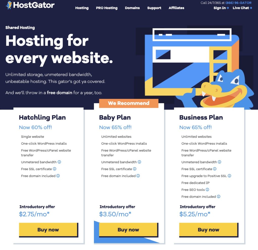 hostgator shared hosting plan