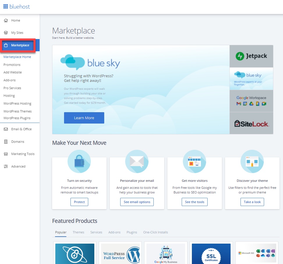 bluehost marketplace