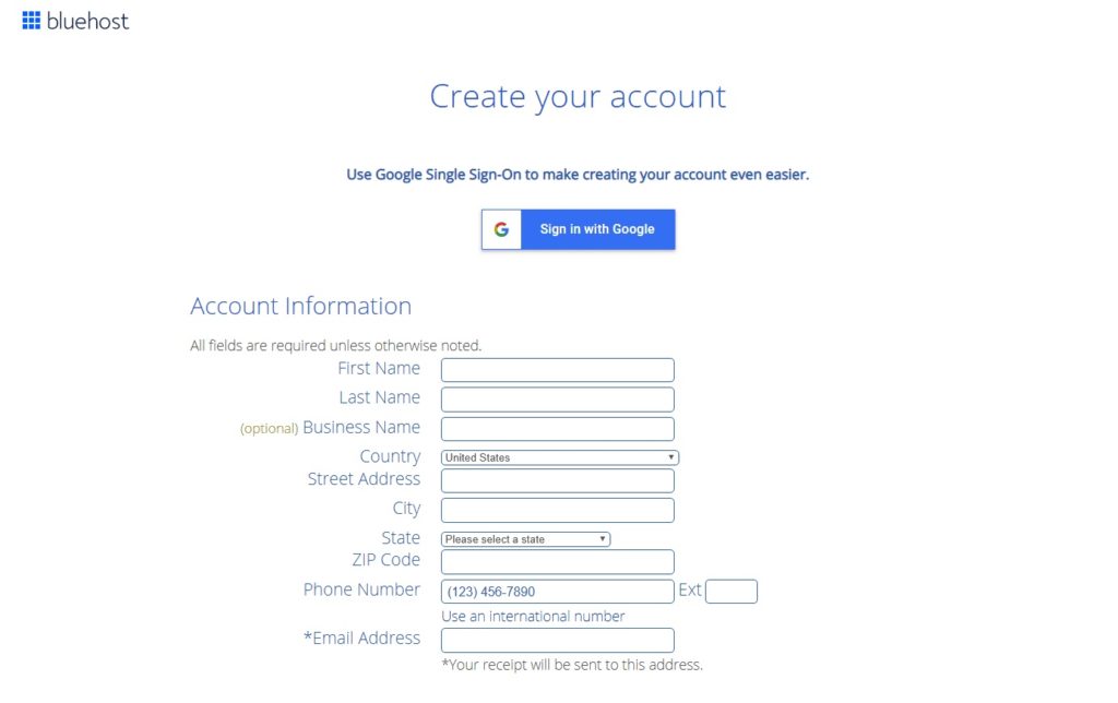 bluehost tutorial create account