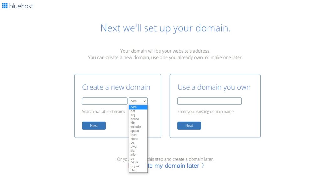 bluehost tutorial setup domain