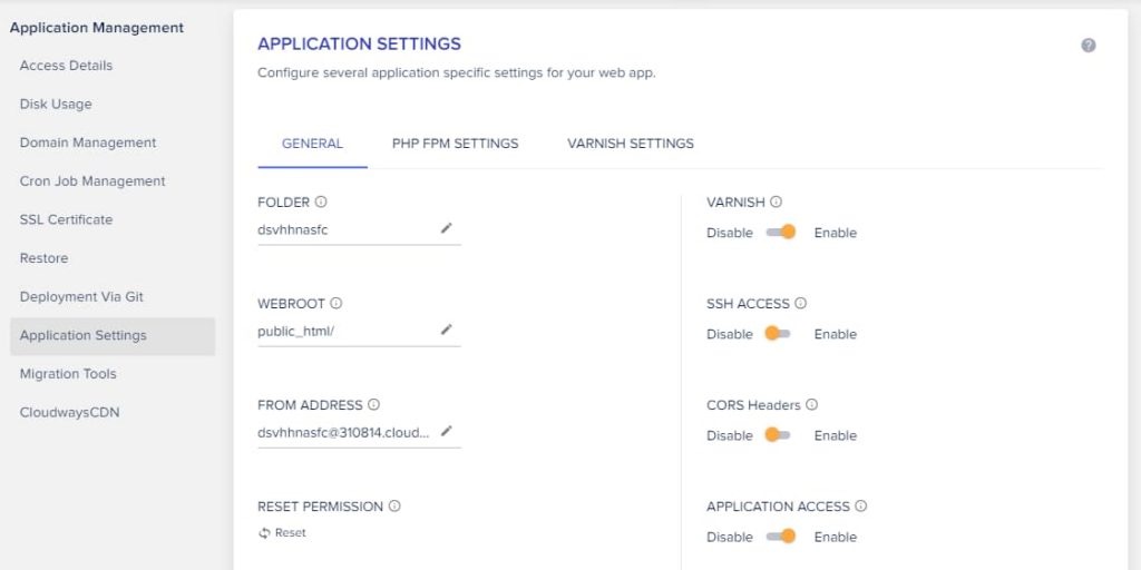 cloudways應用程序設置