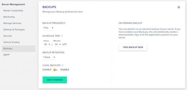 cloudways backup settings