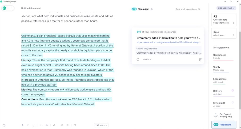 grammarly plagiarism