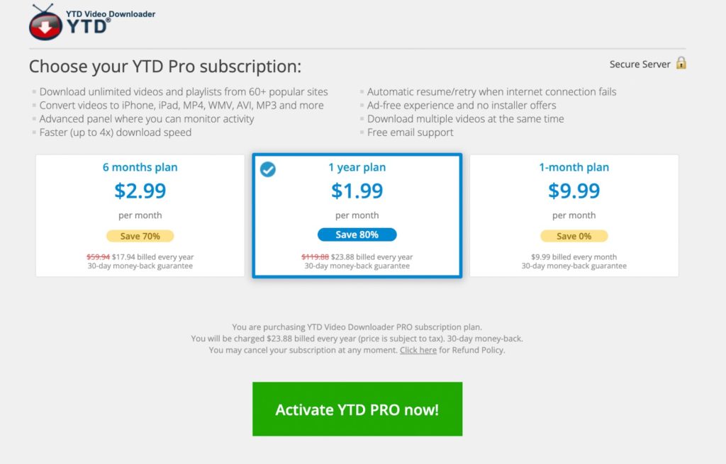 YTD YouTube Downloader Pricing