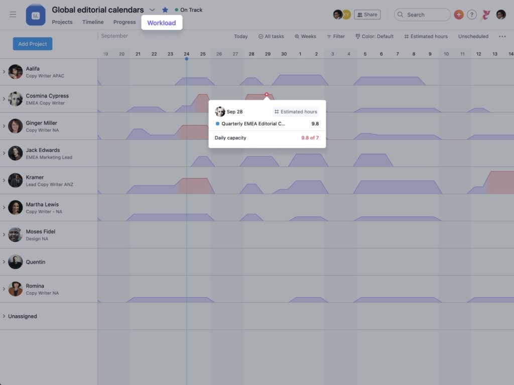 asana workload management tool