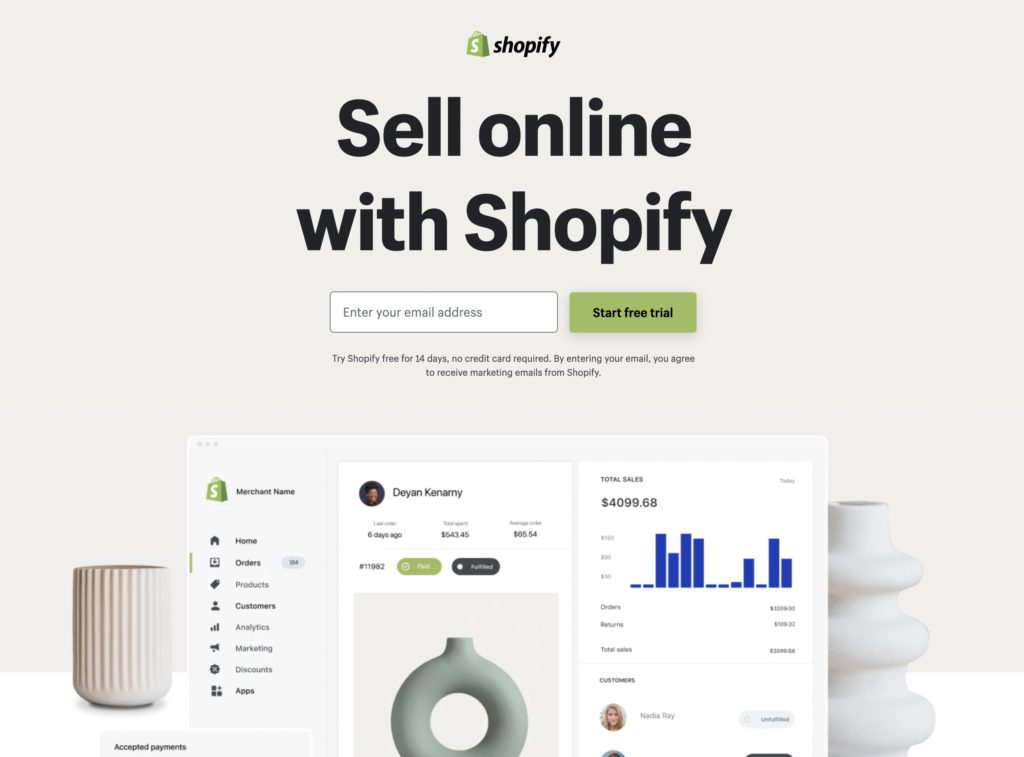 sign up on Shopify