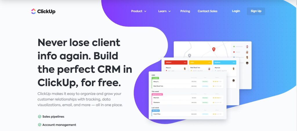 clickup crm 作為周一銷售 crm 的替代品