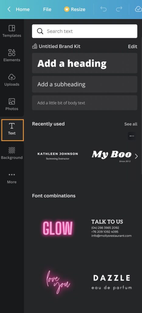 how to add text to canva