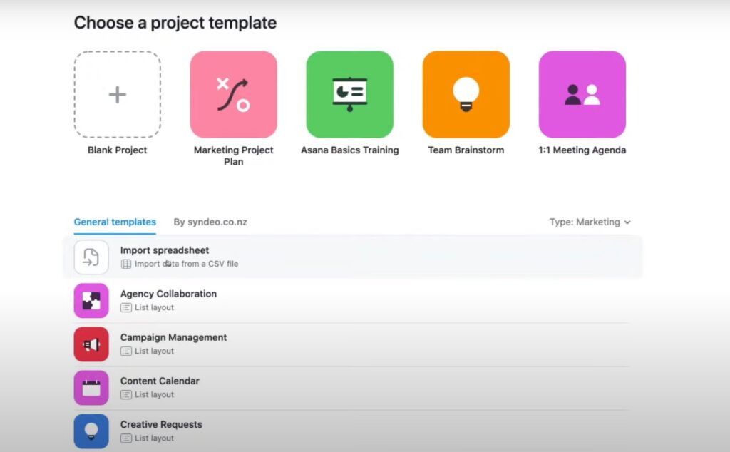 asana project template