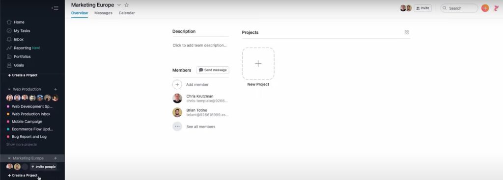 how to create a project in Asana project management