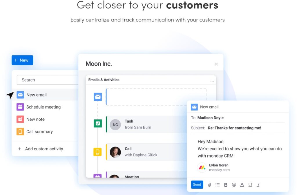 monday sales crm centralised communication
