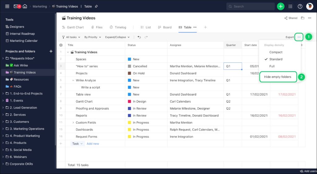 wrike project management software table view review