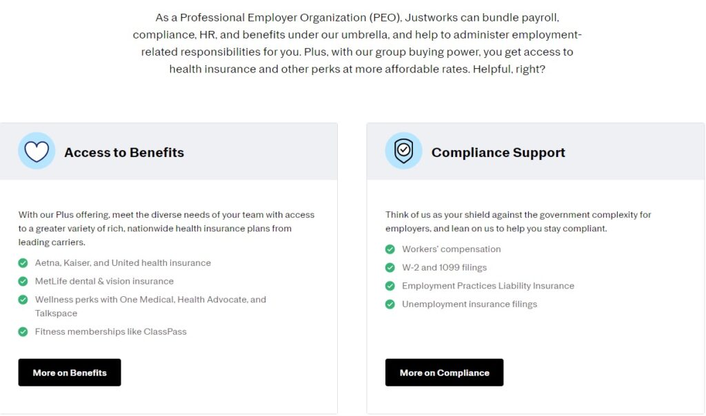 Justworks PEO service offerings