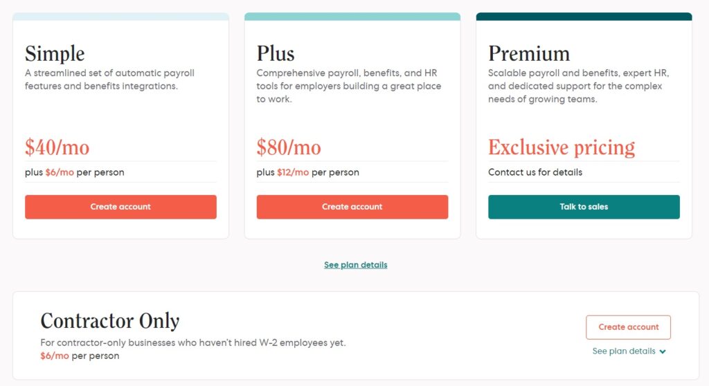 gusto pricing compared with justworks