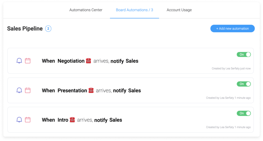 monday.com 銷售 crm 軟件自動化功能 