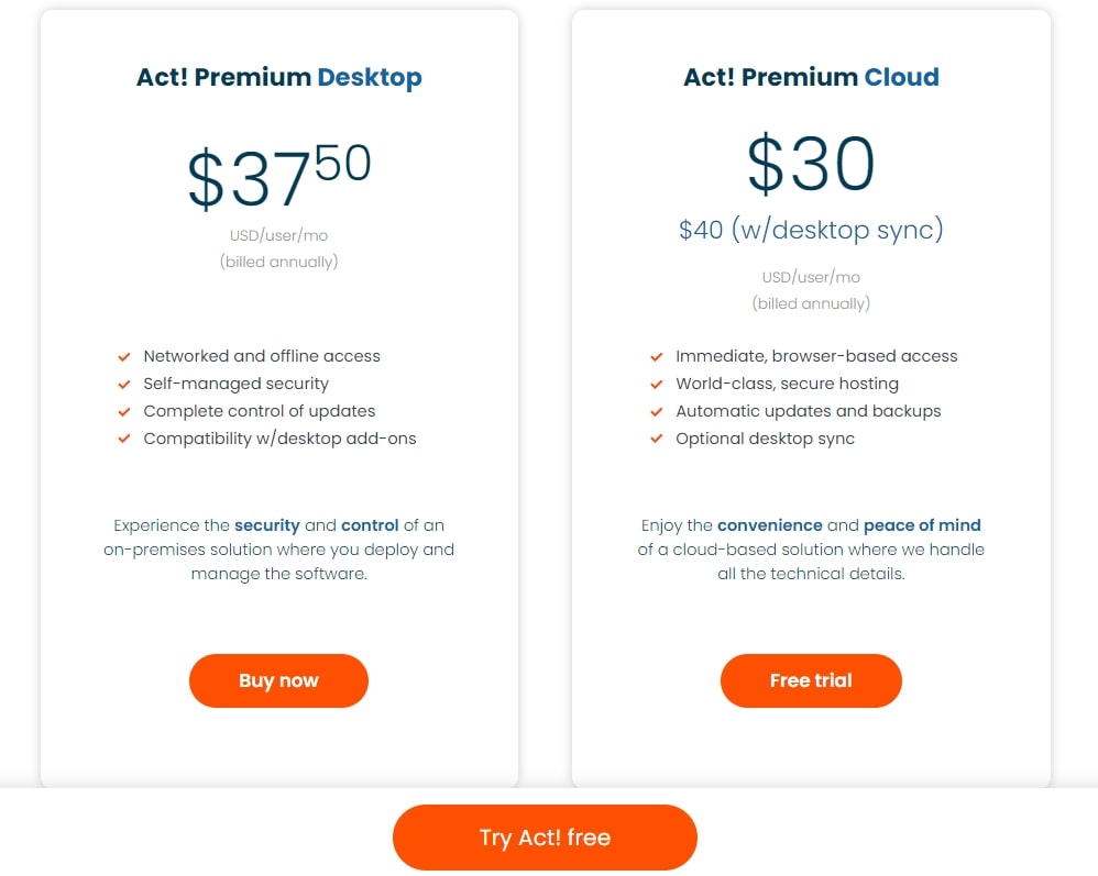 ACT! CRM Solution Pricing