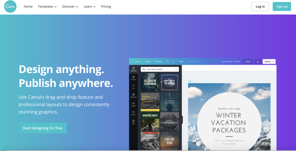 Canva Design Tool Homepage