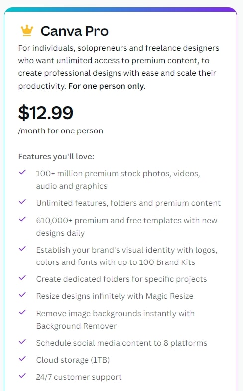 Canva Pro 定價和包含的功能