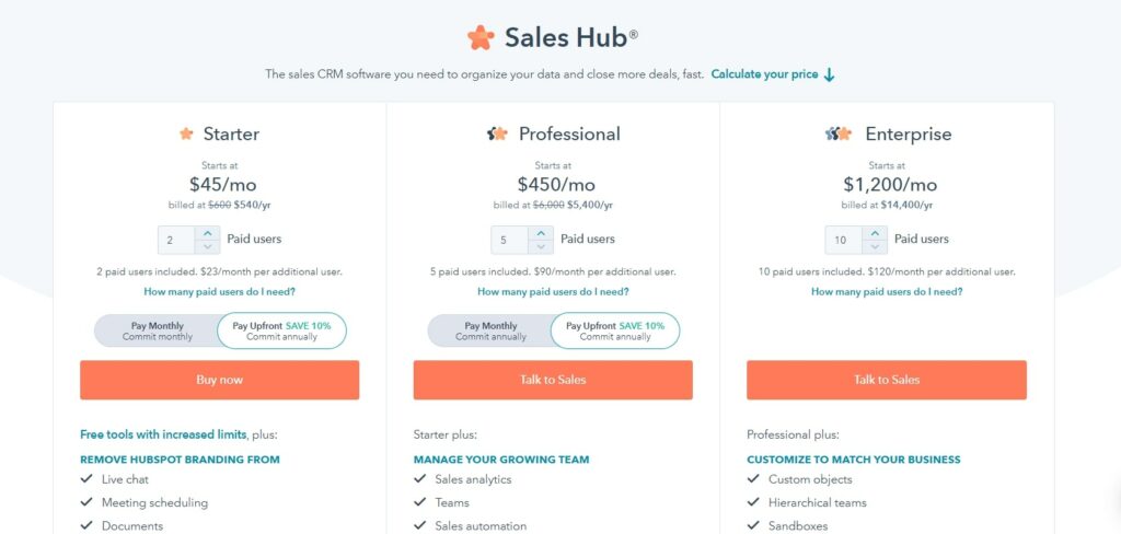 HubSpot 顧客關係管理(CRM)解決方案定價