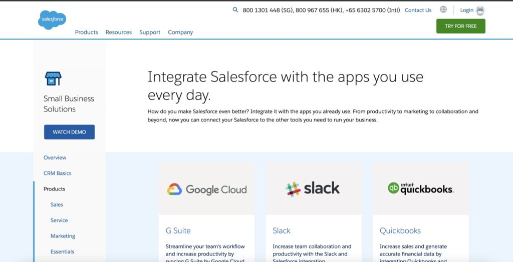 Salesforce CRM 顧客關係管理軟件整合頁面