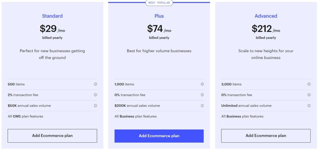 Webflow 定價電子商務網站計劃