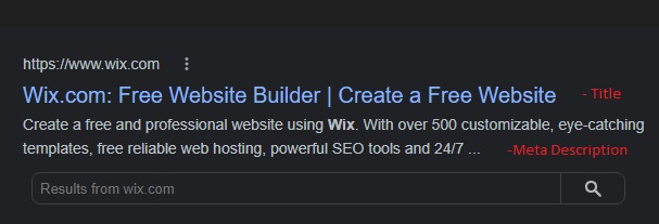 Title and Meta Description Example of Wix