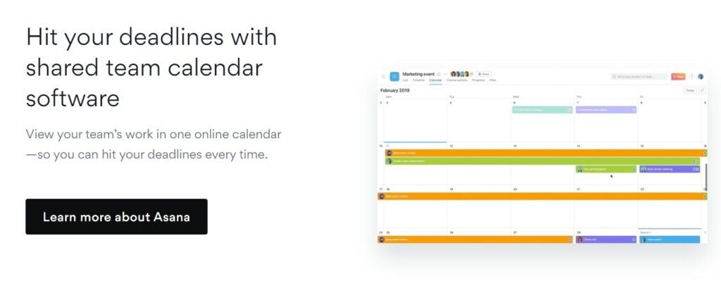 Asana Project Management Tool Calendar