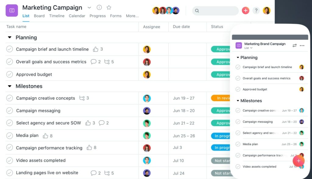 Asana 簡單易用的 UI 設計