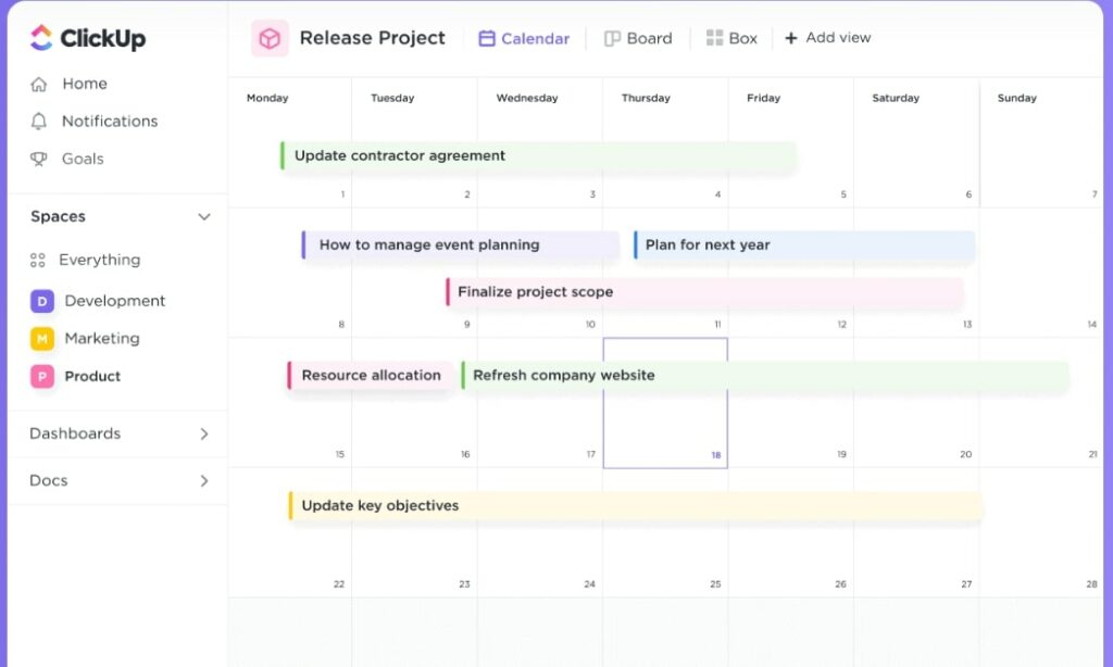 ClickUp Project Management Tool Calendar