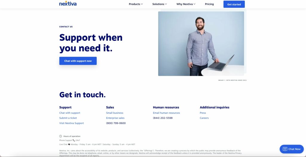 Nextiva Business Phone System Customer Support Page