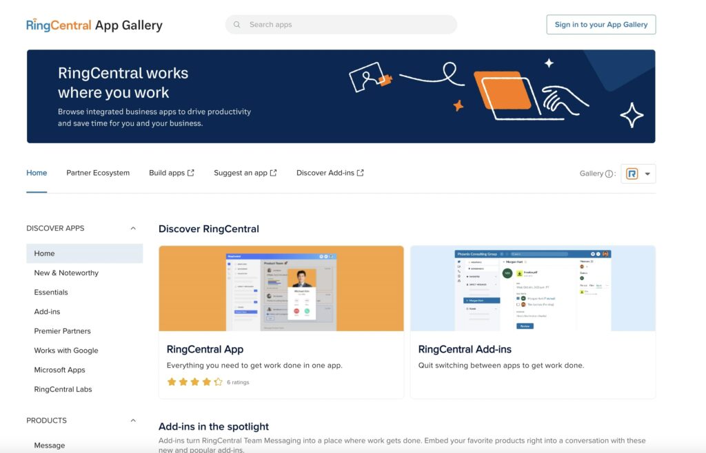 RingCentral Business Phone System Integrations App Gallery