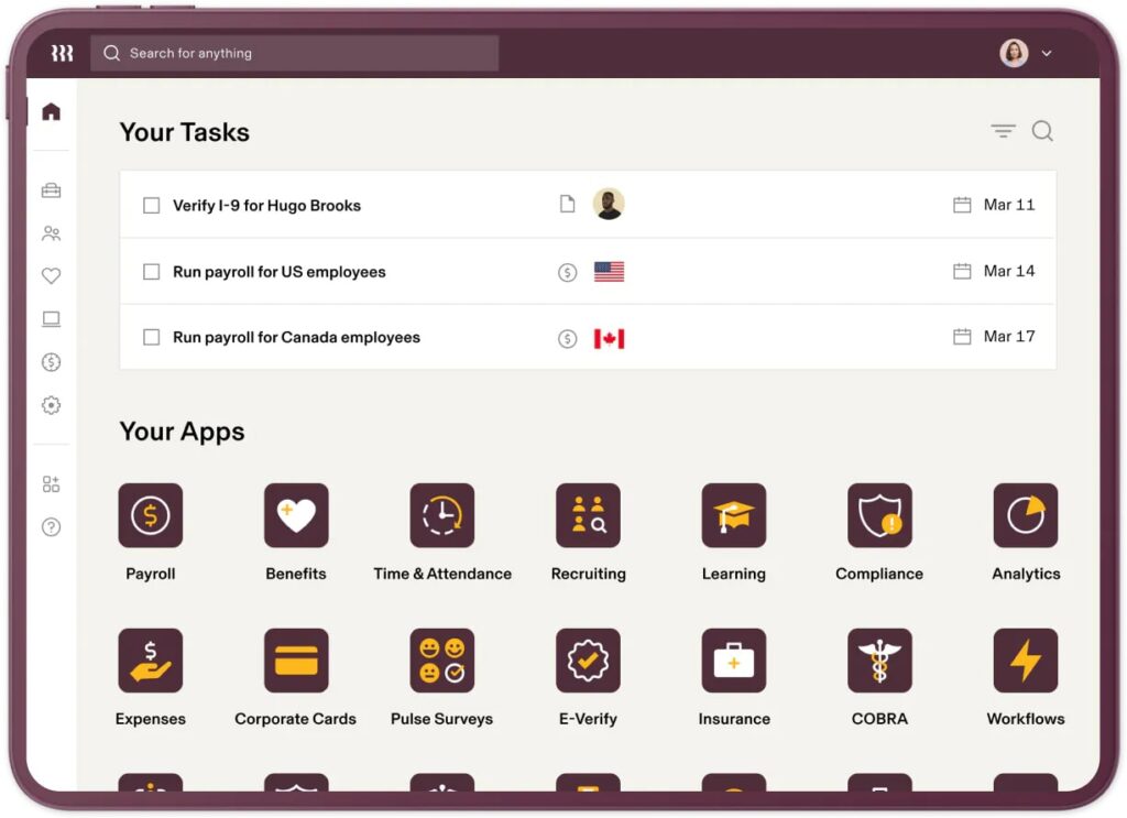 Rippling PEO Software Dashboard