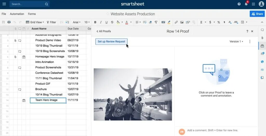 Smartsheet Content Proofs Example