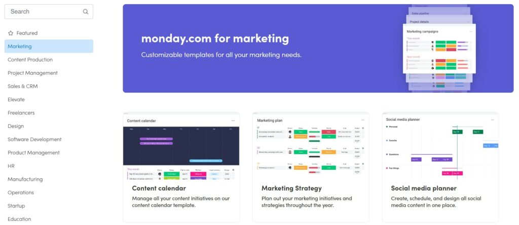 monday.com 項目管理軟件模板